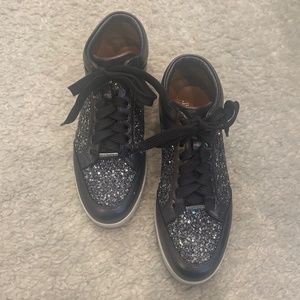 Jimmy Choo Miami Leather and Star Glitter Sneakers